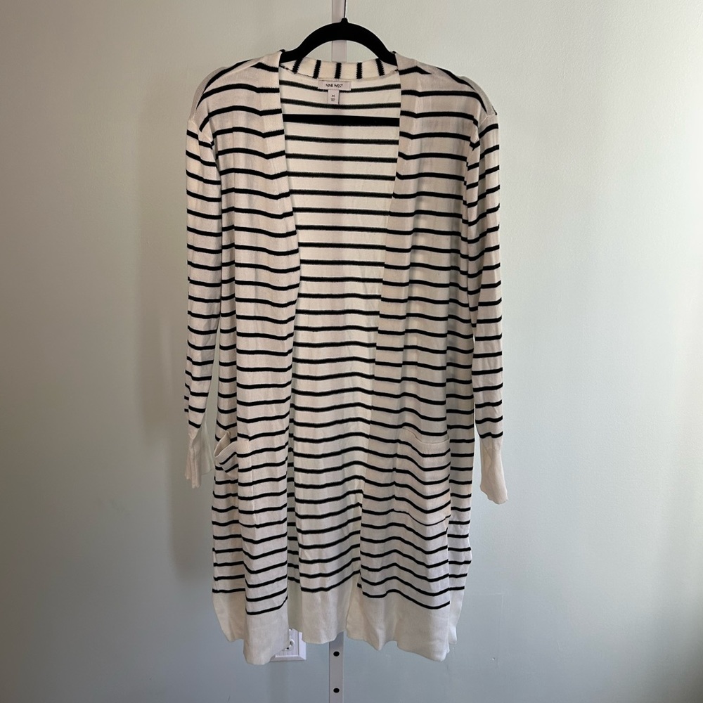 Nine West Black White Stripe Duster Cardigan